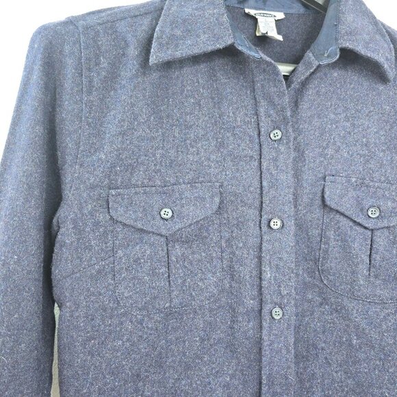 Vintage Y2K Old Navy Blue Button Front Wool Long Sleeve Shirt Utility Shacket - Picture 2 of 6